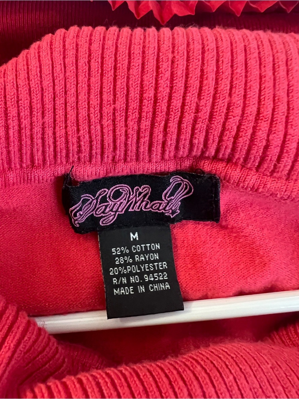 Say What? Hot Pink Off-The-Shoulder Button Accent Sweater - Picture 4 of 4